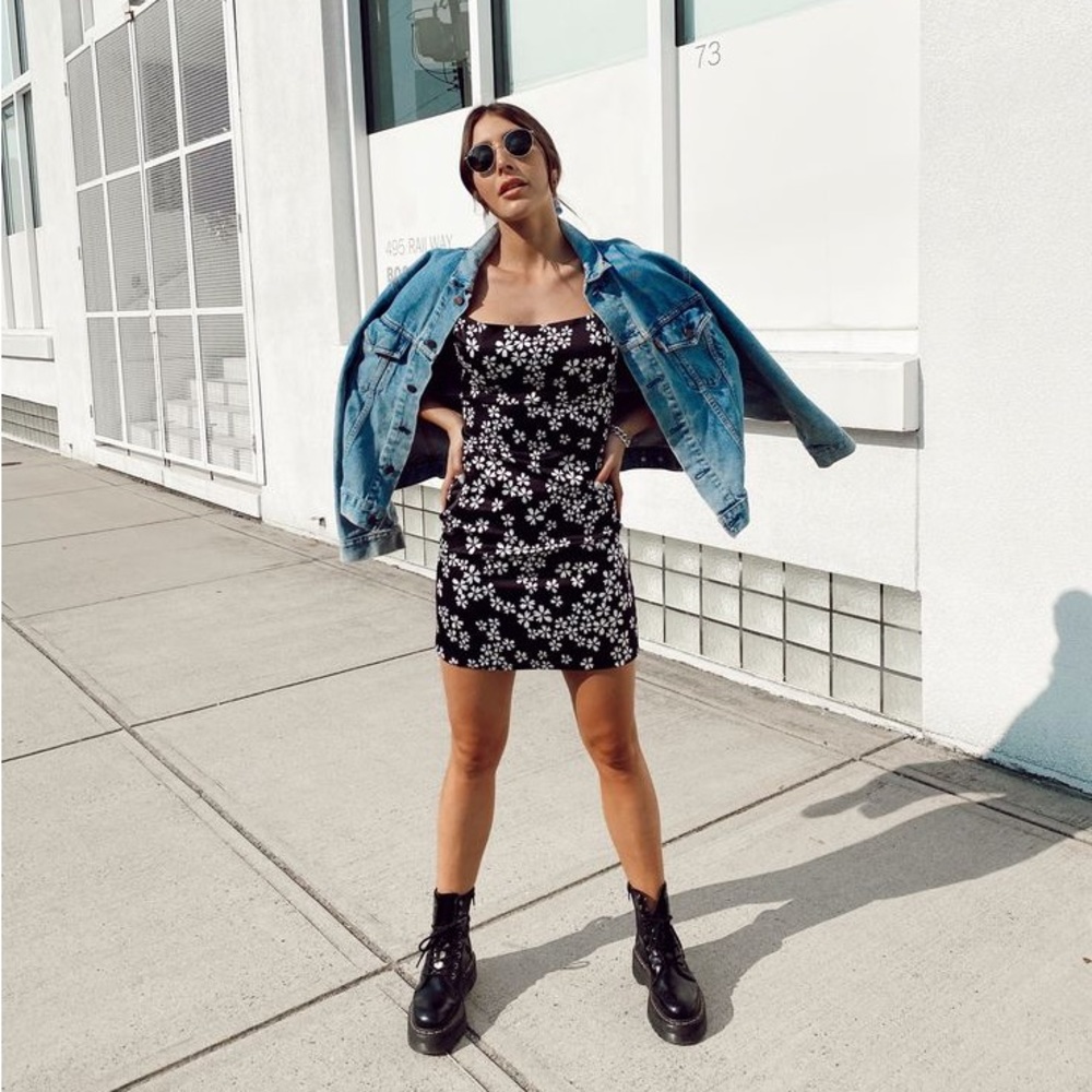 Black Reversible Dress with Daisy Print